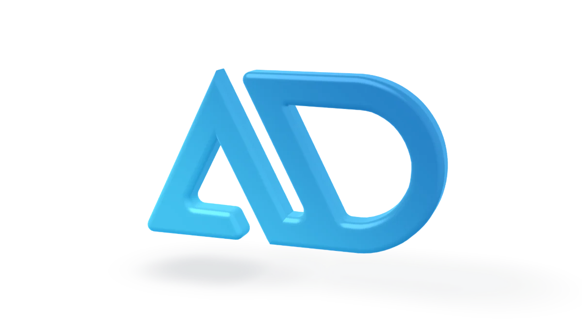 The Apex Dental mark in three dimensions: its three pieces part, glide back together and lock, and the mark turns slowly in the light